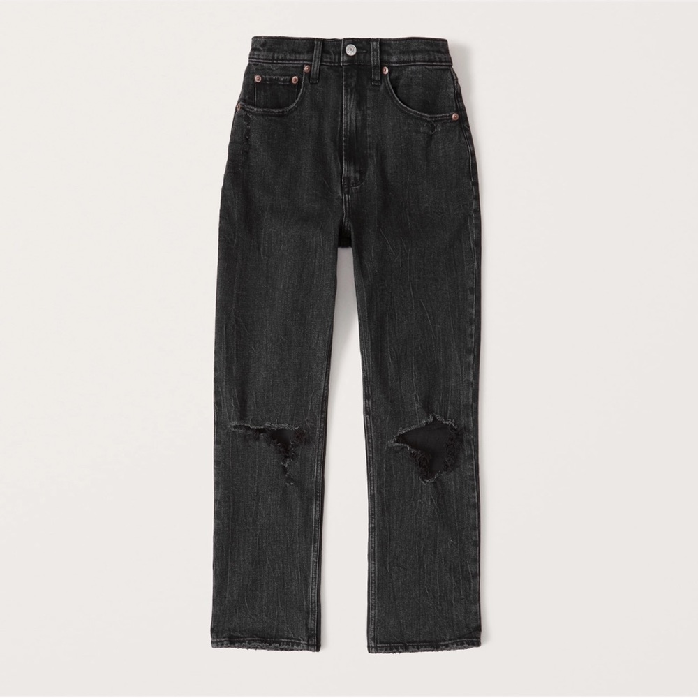 Abercrombie & Fitch Ultra High Rose Ankle Straight Jean Black Distressed Size 27